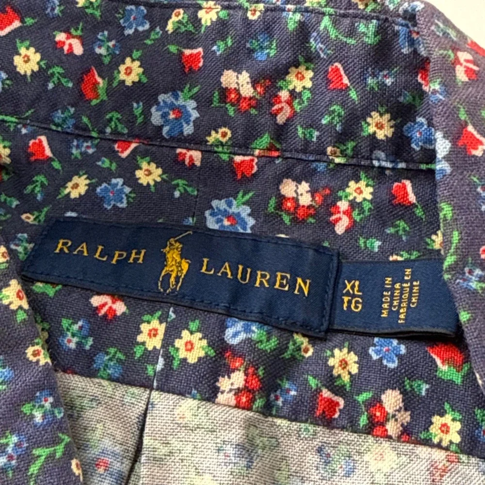 Polo Ralph Lauren Floral Print Button Front Shirt Navy Men's Size X-Large